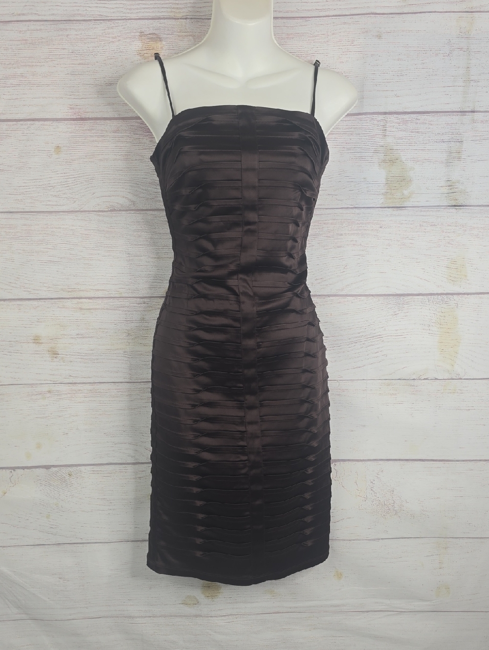 UCalvin Klein Chocolate Brown Ruched Spaghetti-Strap Dress Sz 2 NWOT